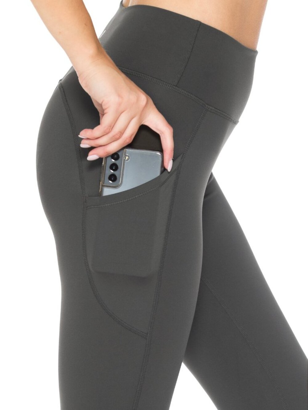 Women Sculpting Detailed High Waist Yoga Leggings w/Pockets Charcoal Grey 1X-3X